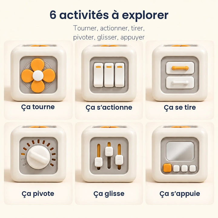 Six activités : tourner, actionner, tirer, pivoter, glisser, appuyer