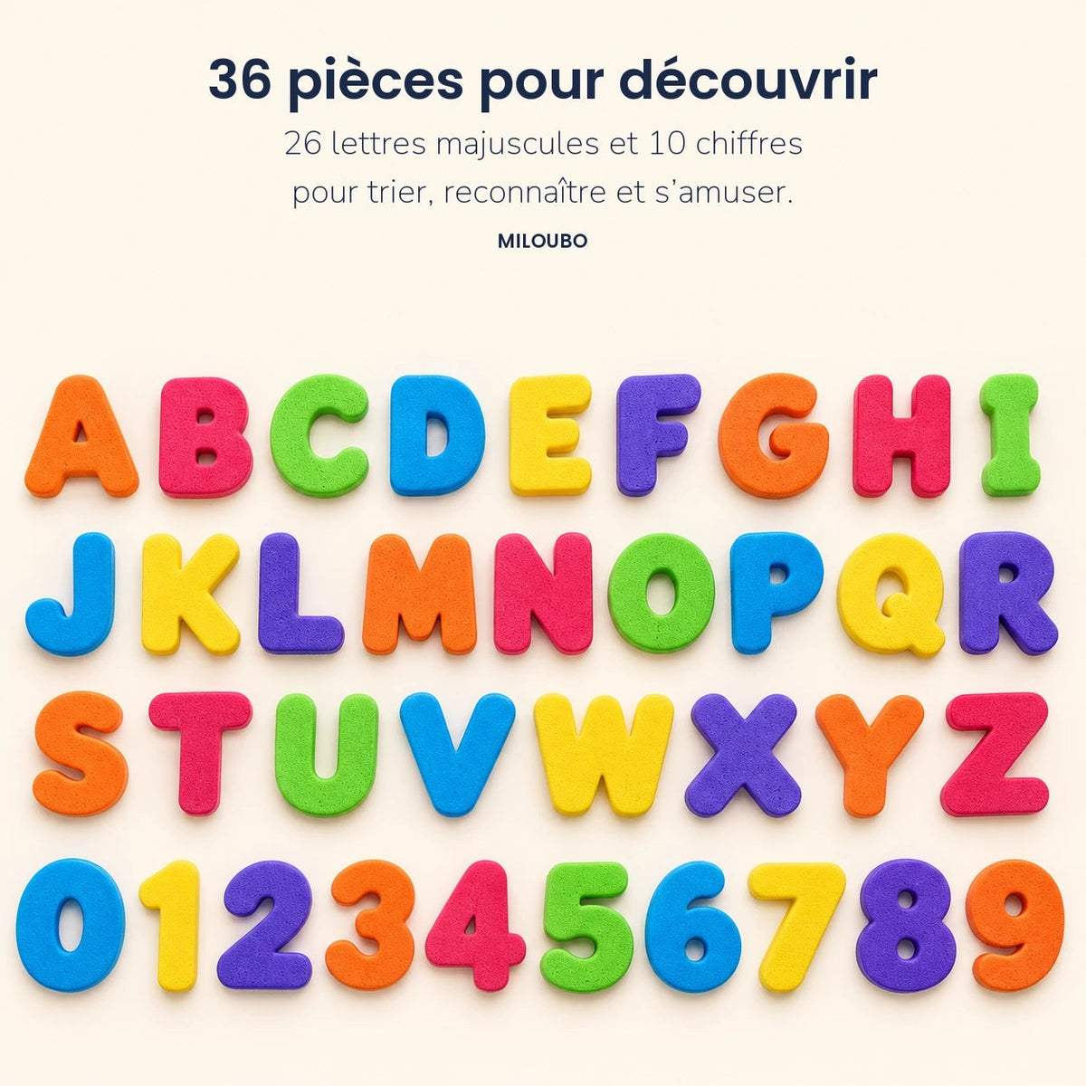 36 pièces : 26 lettres et 10 chiffres — Miloubo