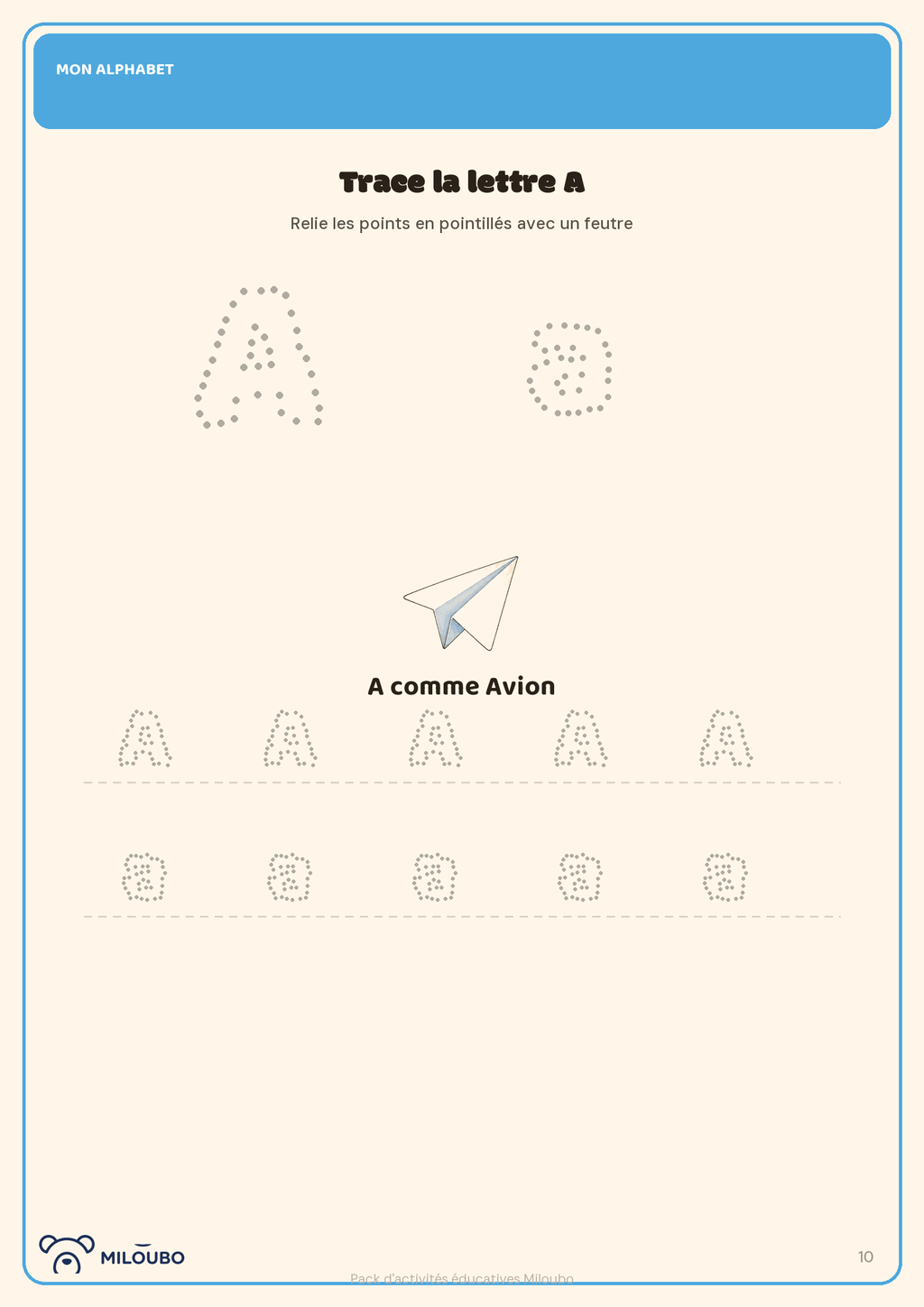 Page d'apprentissage de l'alphabet