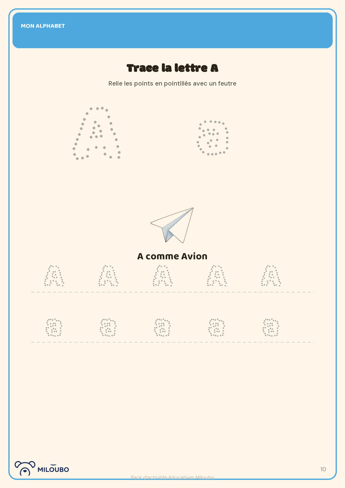 Page d'apprentissage de l'alphabet