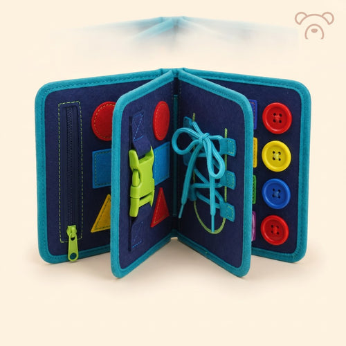Busy Board Miloubo bleu ouvert, formule L'Essentiel, 4 pages en feutre #bleu #essentiel