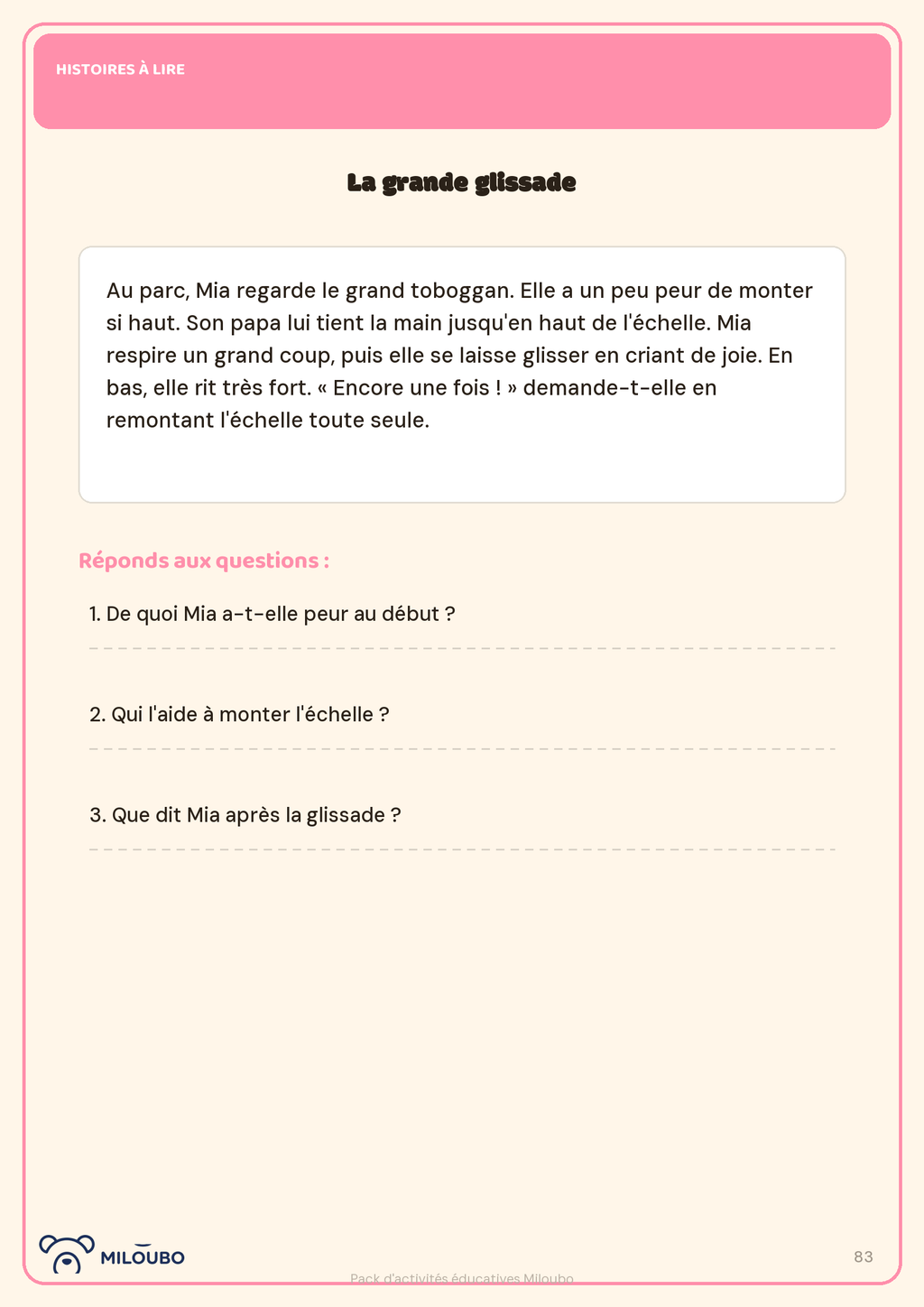 Page histoire à lire