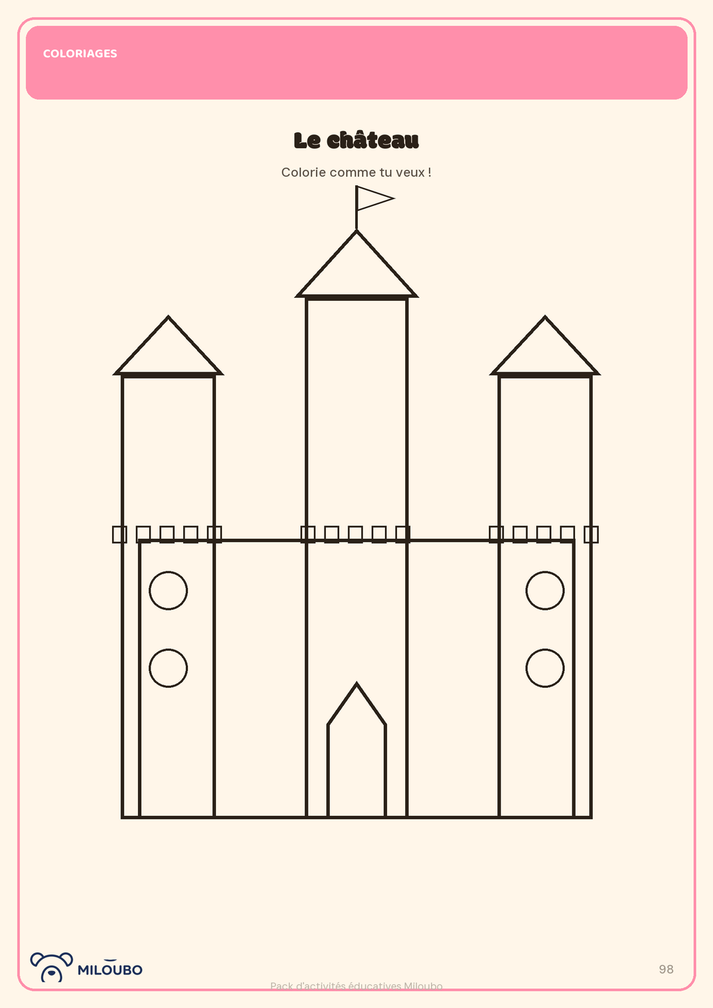 Page coloriage château