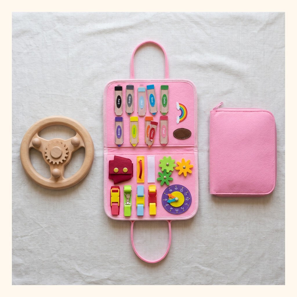 Le Grand Coffret Miloubo : busy board, volant, planche lumineuse et tetris en bois