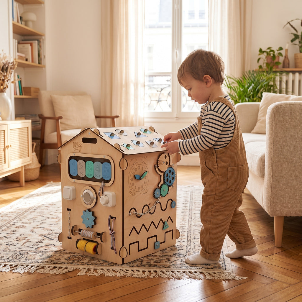 Enfant faisant le tour de la maisonnette éducative Miloubo