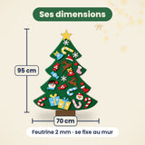 Dimensions du sapin en feutrine Miloubo : 95 cm de haut, 70 cm de large, feutrine 2 mm, se fixe au mur