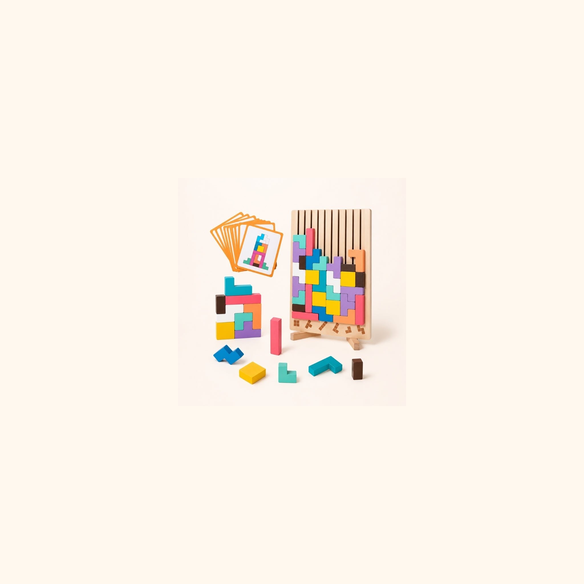 Tetris en bois Montessori — 42 pièces et 10 défis