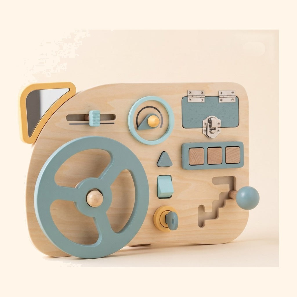 Volant Montessori Miloubo en bois : tableau de conduite d'activités vu de face